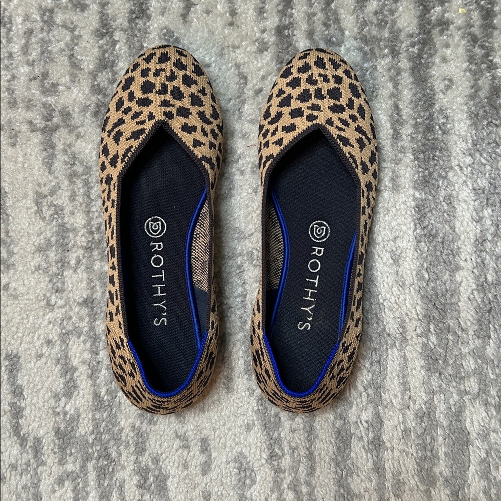 Rothy's | Tan and Black Leopard Print Flats Size 8